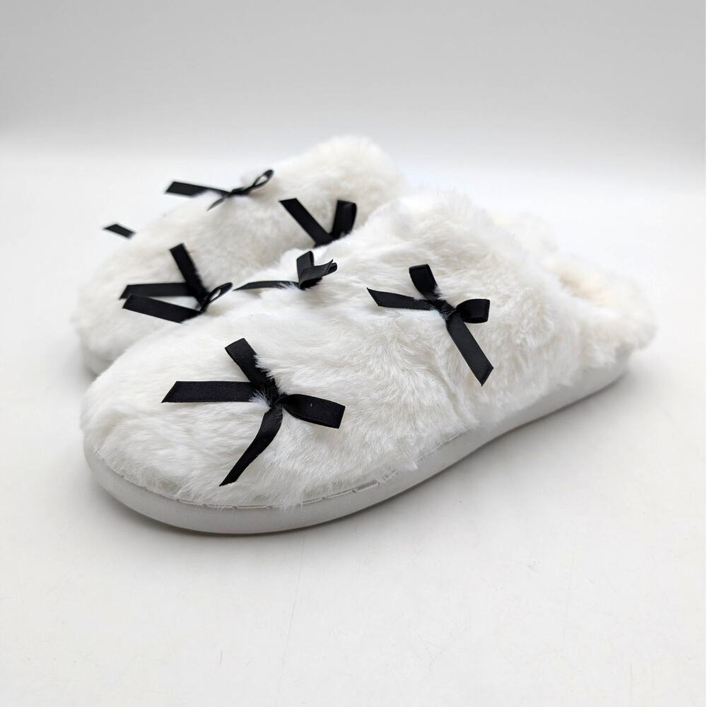 Mia Cozi Faux Fur Slide Slippers Shoes Women's White/Black Size US8M EU38
